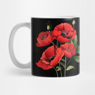 Red poppies flowers, beautiful Papaver rhoeas, poppy, corn poppy, corn rose, field poppy, Flanders poppy, and red poppy, herbaceous species, flowering plant, watercolor Holiday Decoration Mug